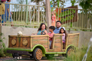 Shrek & Fiona’s Happily Ogre After takes kids and their families on a special ride through the story of how Shrek met Fiona. Built by Shrek for their triplets, families ride along to relive the quest to rescue Princess Fiona, with help from Donkey of course.