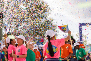 The grand opening celebration culminated with a countdown to the park’s official opening, marked by a storm of colorful confetti, vibrant daytime pyro, a ribbon cutting with a giant pair of children’s scissors – and tons of smiles, laughter and dancing throughout.