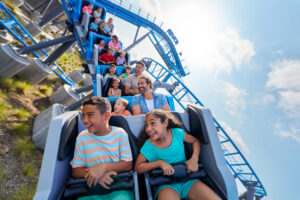 The curious Ankylosaurus, Bumpy, has gone missing, so kids and their grown-ups zoom through twists, turns, peaks and valleys on Jurassic World: Cretaceous Coaster to help find her.